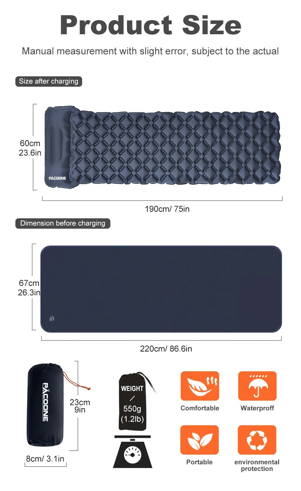 Ultralight Air Mat with Built-in Inflator Pump for Travel and Hiking